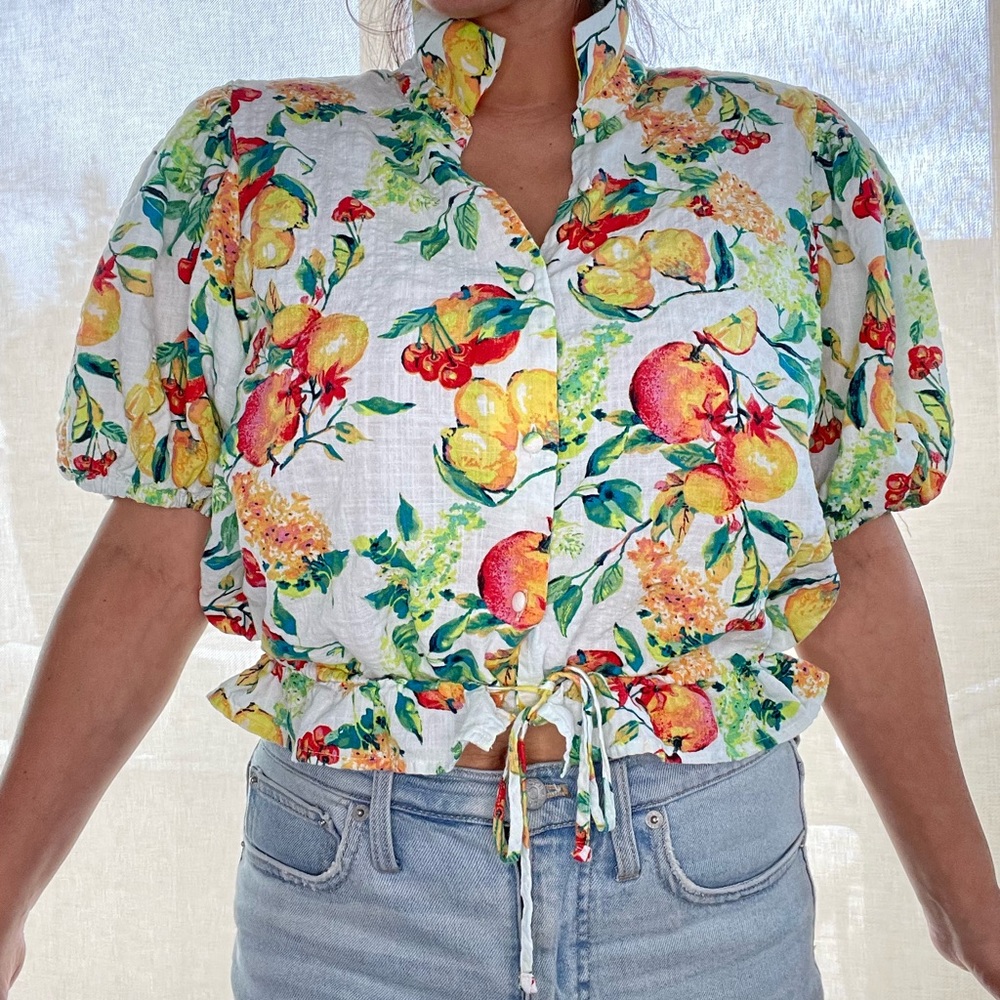 Mango and cherry button up and tie shirt